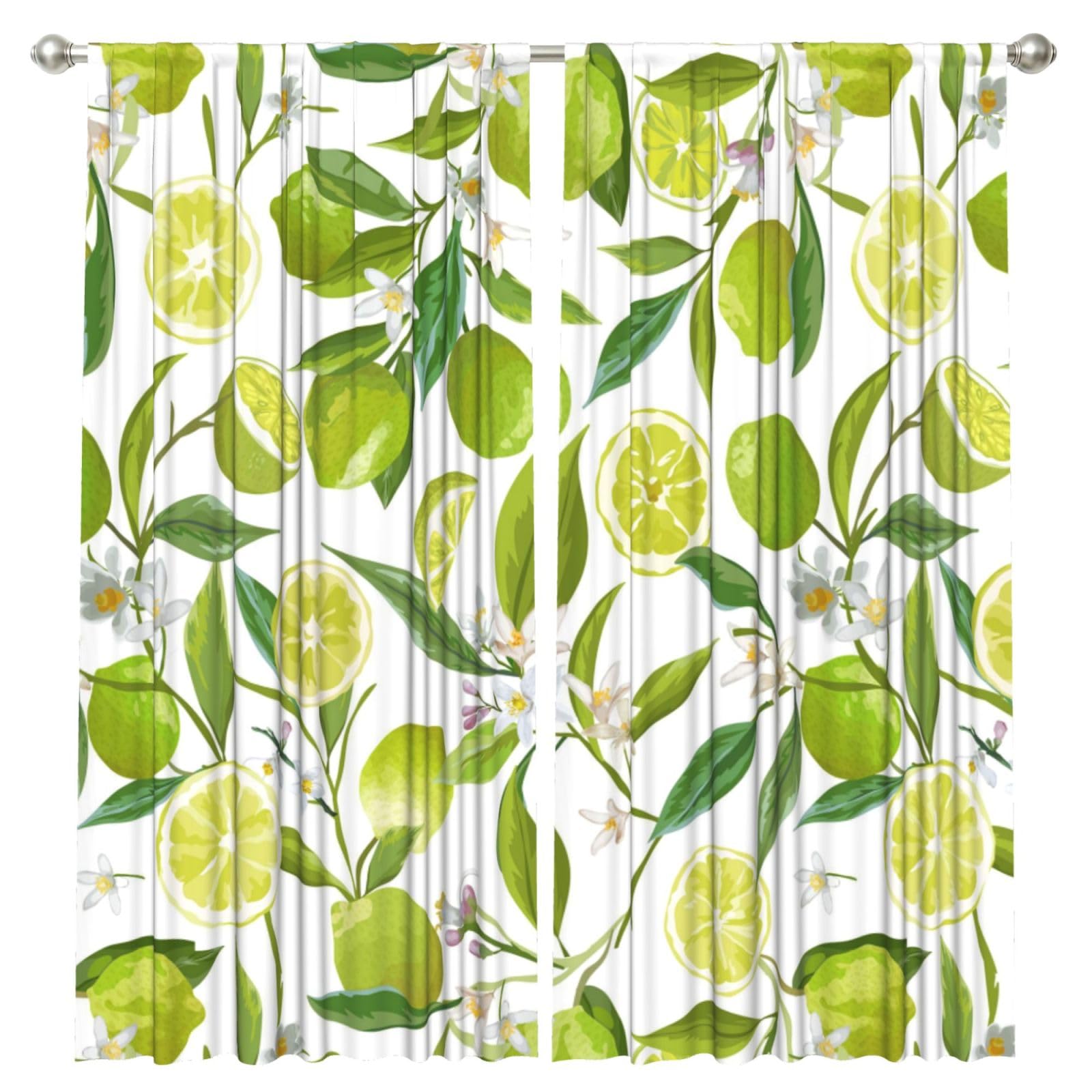 InOmak Floral Citrus Limes, 2 Panels Window Curtains 52 x 84 Inch Blackout Curtains for Living Room Bedroom