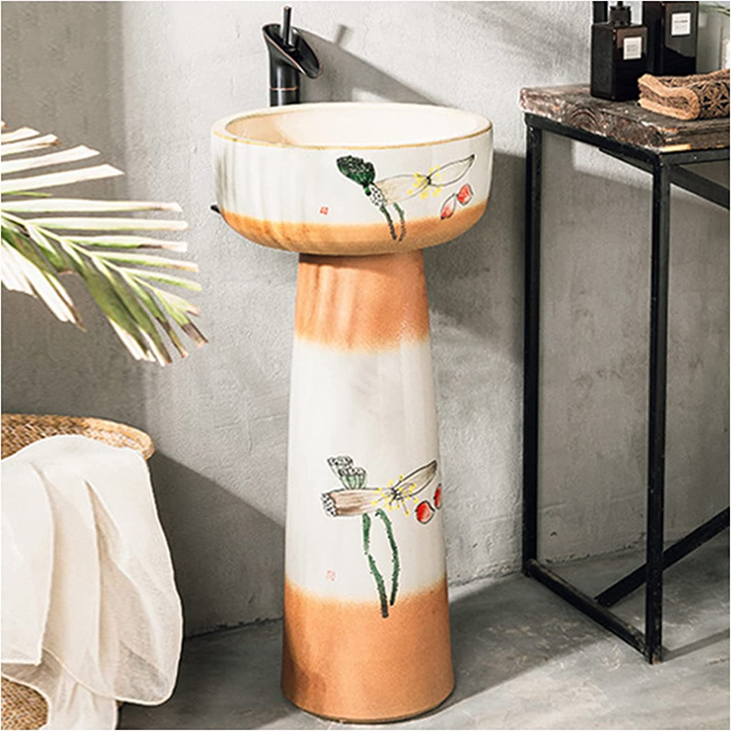 Wolnostojąca łazienka zlew na cokole sztuka hotel dom zlew na cokole ręcznie wykonana ceramiczna umywalka na cokole ceramiczna kompaktowa umywalka z odpływem i kranem do wnętrz i, L 40 x 40 x