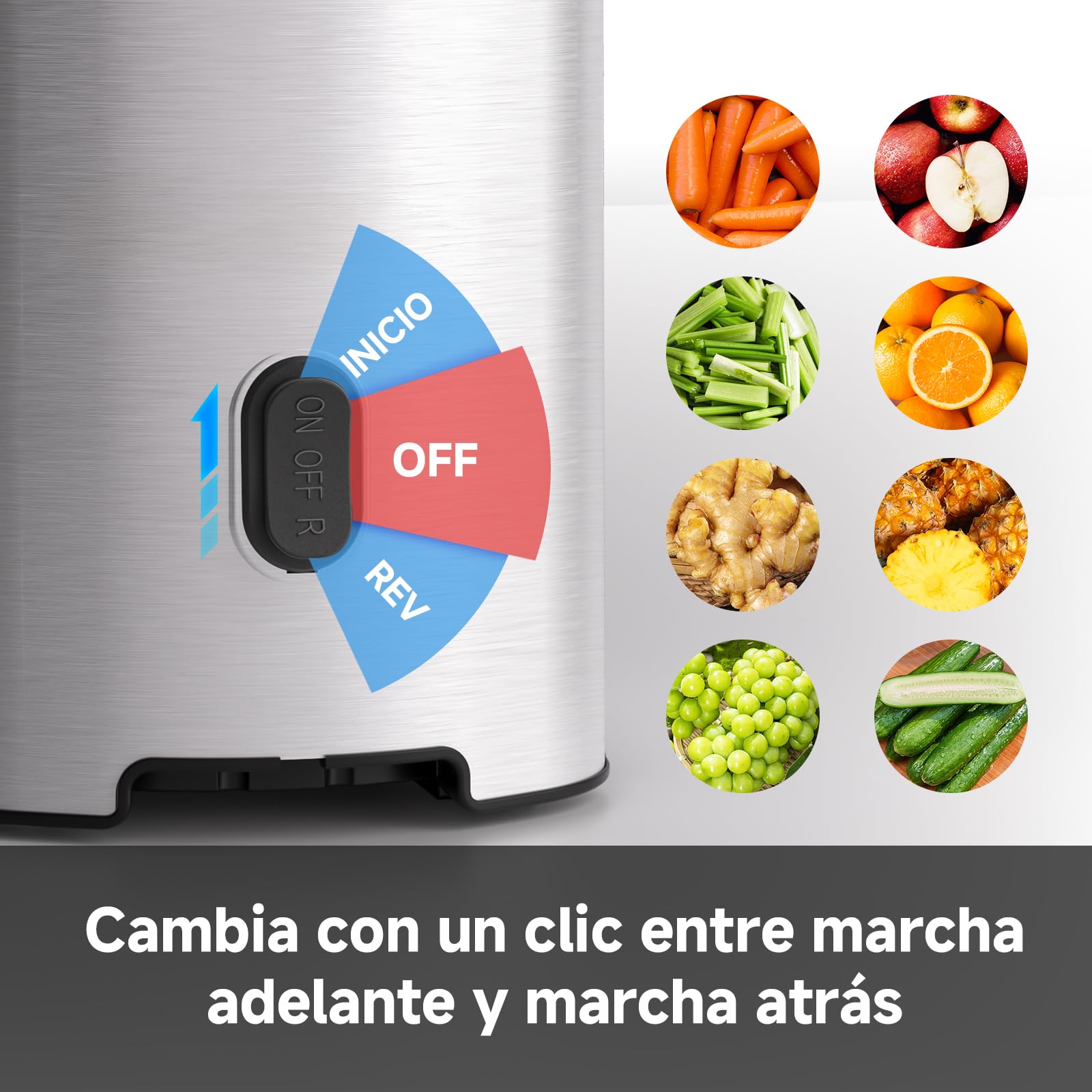 AMZCHEF Licuadora con dos barrenas para alimentación automática y masticación para manos libres - Extractor con apertura de 135MM y 2L capacidad para verduras y frutas enteras