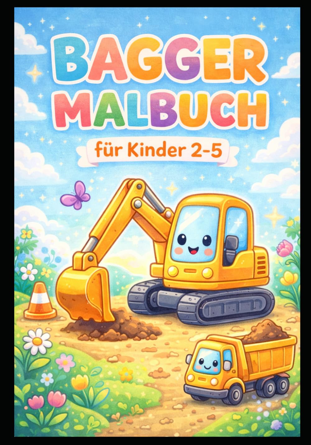 Bagger Malbuch für Kinder 2-5 Jahre : Einfache Baustellen Fahrzeuge zum Ausmalen: Große, einfache Motive für kleine Kinder – Perfekt für erste Malversuche