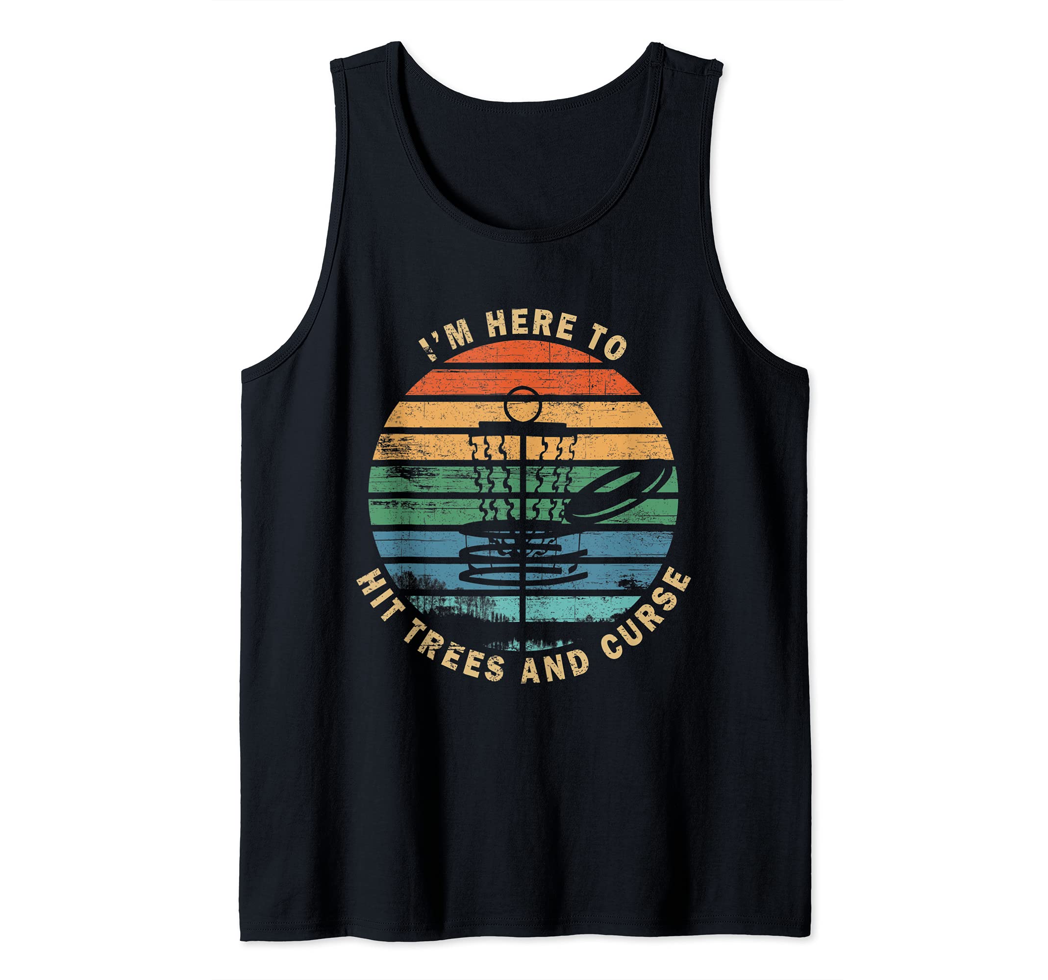 Disc Golf Frisbee Funny Vintage Sport Hit Trees And Curse Tank Top, Black
