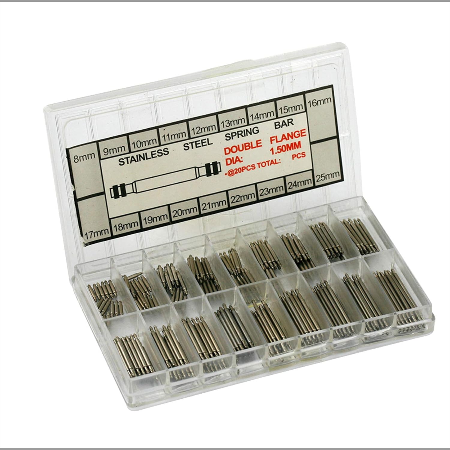 340 unidades de correa de reloj de pulsera, calidad de acero inoxidable, 8 – 25 mm, varilla de muelle, para hombre y mujer