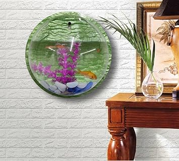 Lovely Pets Kingdom Wall Mounted Hanging Aquarium Transparent Acrylic Fish Bowl Fish Tank Flower Plant Vase Home Decoration in 15 Inches with Multiple Color (Green)