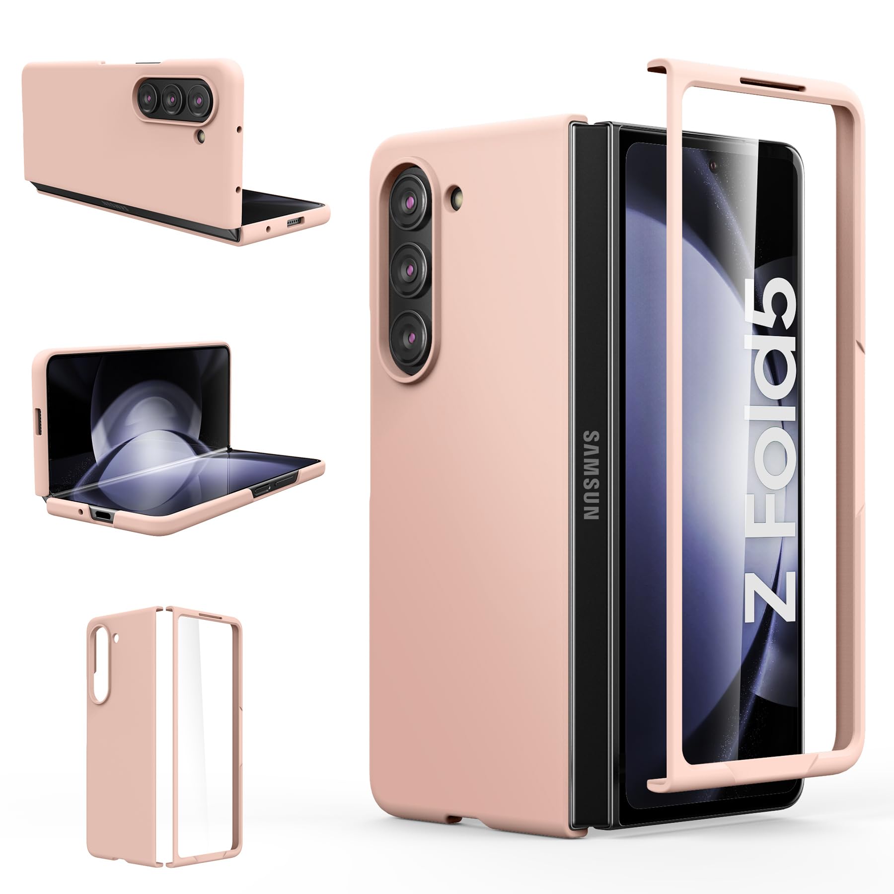 Foluu Slim Fit Case for Samsung Galaxy Z Fold 5 Case, with Front Built-in Screen Protector, Ultra Thin Matte PC Protective Cover for Samsung Galaxy Z Fold5 5G 2023 (Pink)