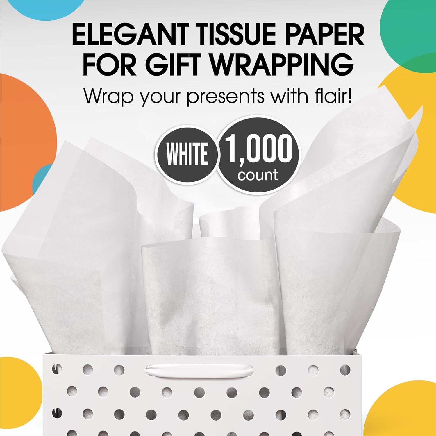 Crown Display White Tissue Paper for Gift Bags White Tissue Paper Bulk - 1,000 Sheets 20" X 30" 10lb Newsprint for Packing, Birthday Gift Box Filler, Packing Supplies for Moving Supplies