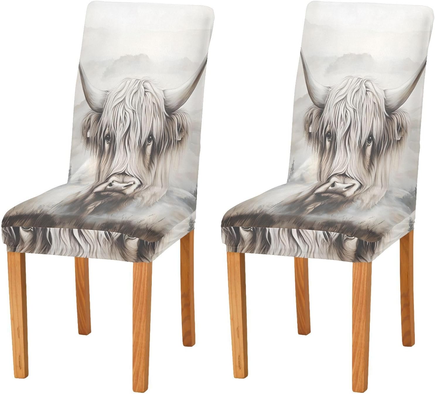 ALAZA Chair Covers for Dining Room, Highland Cow Stretch Chair Cover Sets Chair Protector Removable Washable for Ktichen Restaurant Hotel