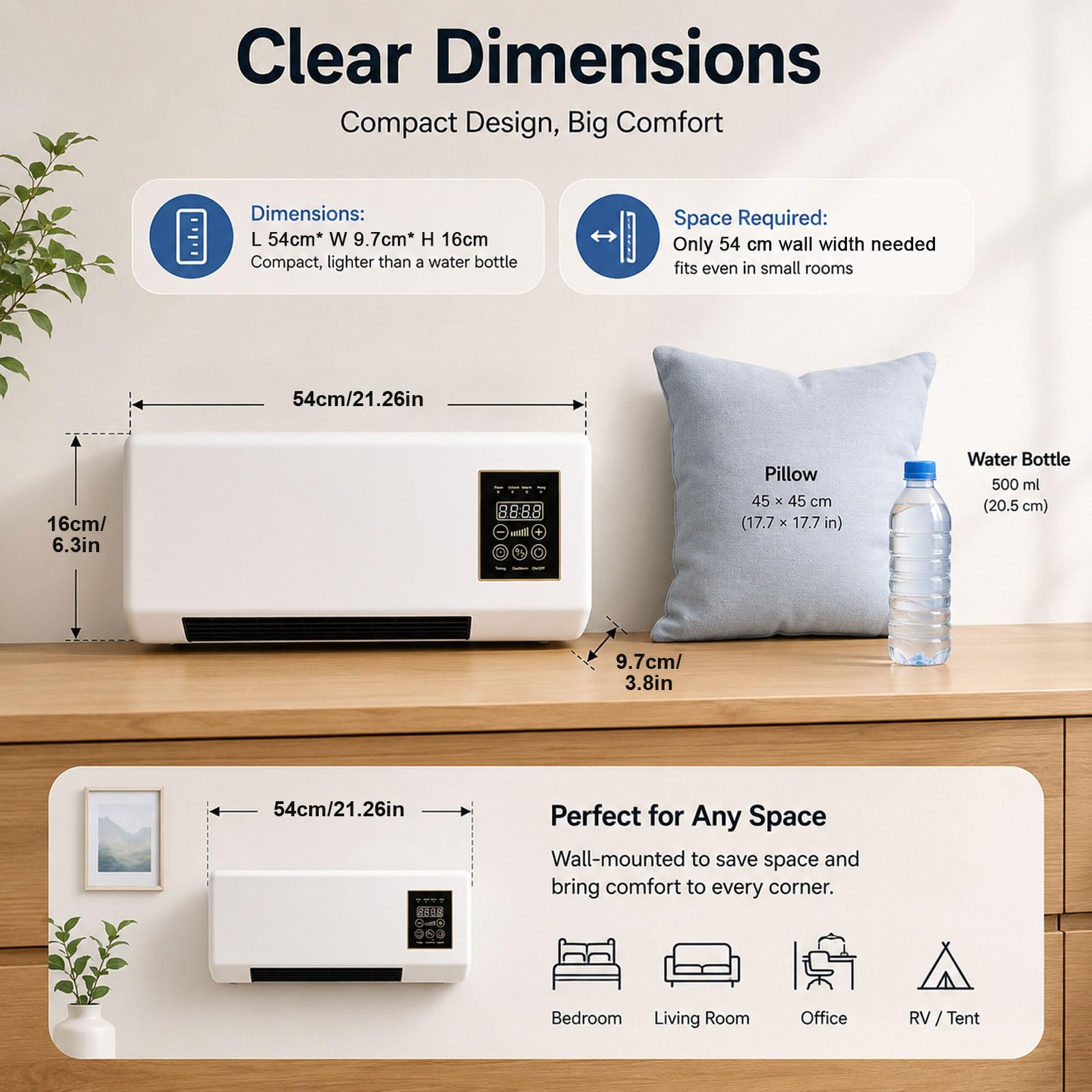 Aire Acondicionado Portátil De 2000W, Frío/Calor Regulable, Control Remoto Y Temporizador De 8 Horas, Aire Acondicionado Montado en la Pared de Doble Uso for casa u oficina,White