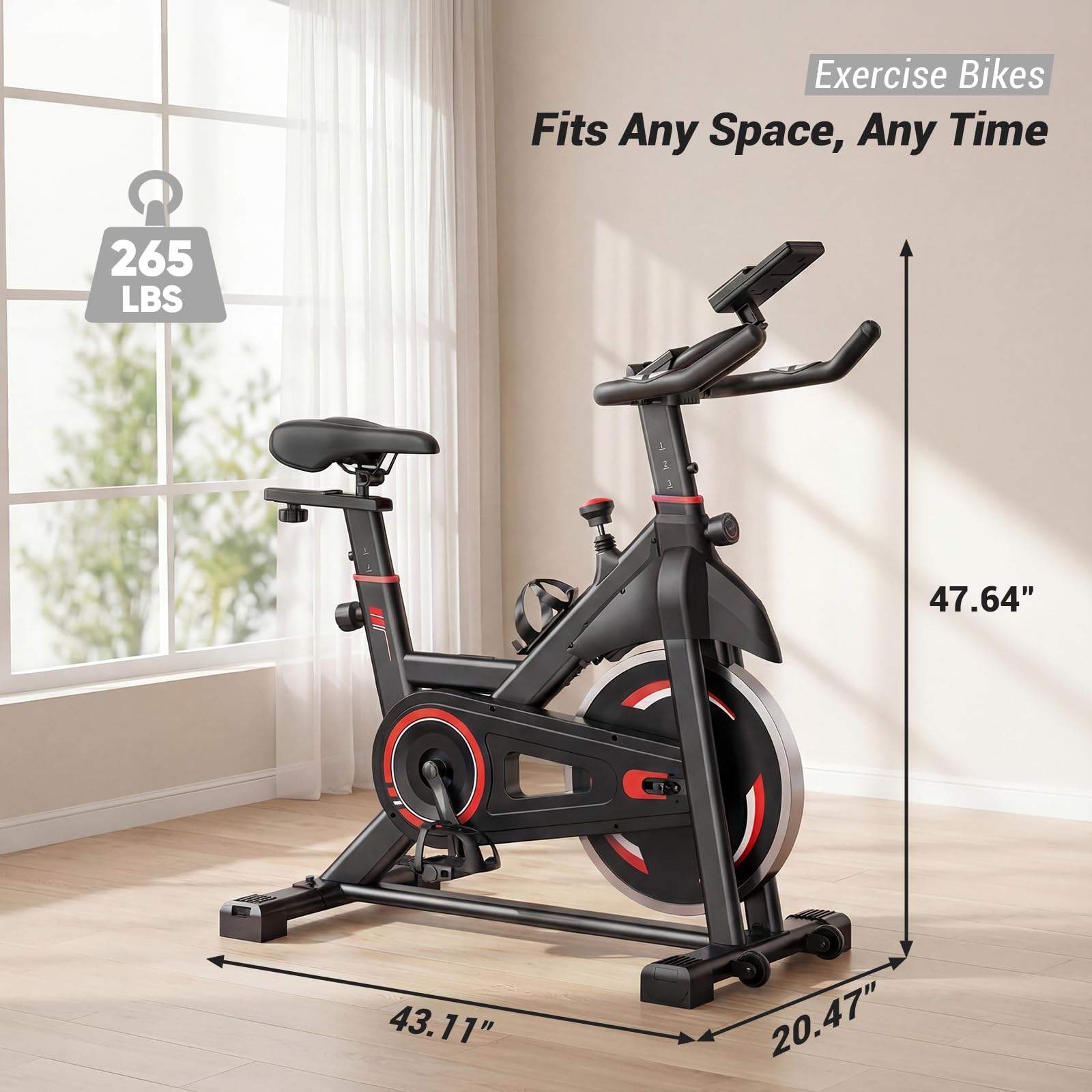 DUMOS Rower treningowy z aplikacją, rowery stacjonarne do domu, rower treningowy dla dorosłych i seniorów, regulowana wysokość i opór, niski poziom hałasu, nośność 120 kg, łatwa konfiguracja