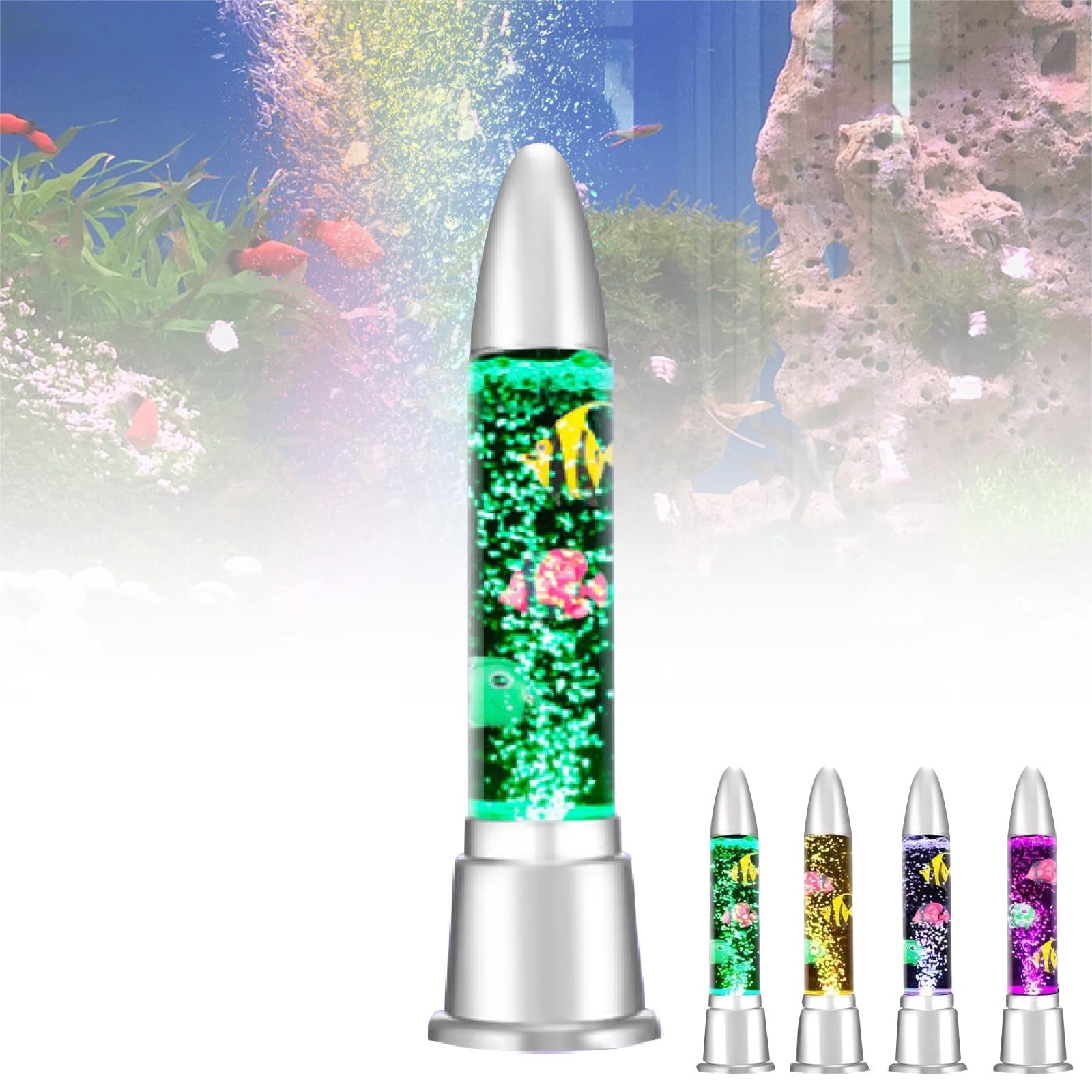 Torre de luz con Burbujas de Peces: Tubo de Burbujas RGB con 3 Peces flotantes Artificiales, lámpara de pie de Lava for Dormitorio, Oficina, decoración Zen, relajación y Tranquilidad.