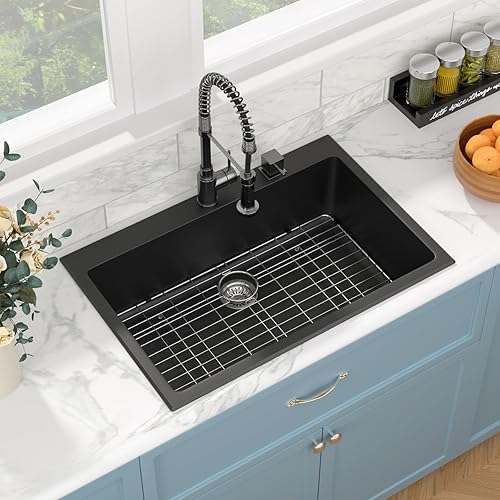 Miniatura 10 de Sarlai Fregadero de cocina negro de 18 x 18 pulgadas, fregadero de estación de trabajo de preparación de barra de 18 x 18 pulgadas, fregadero