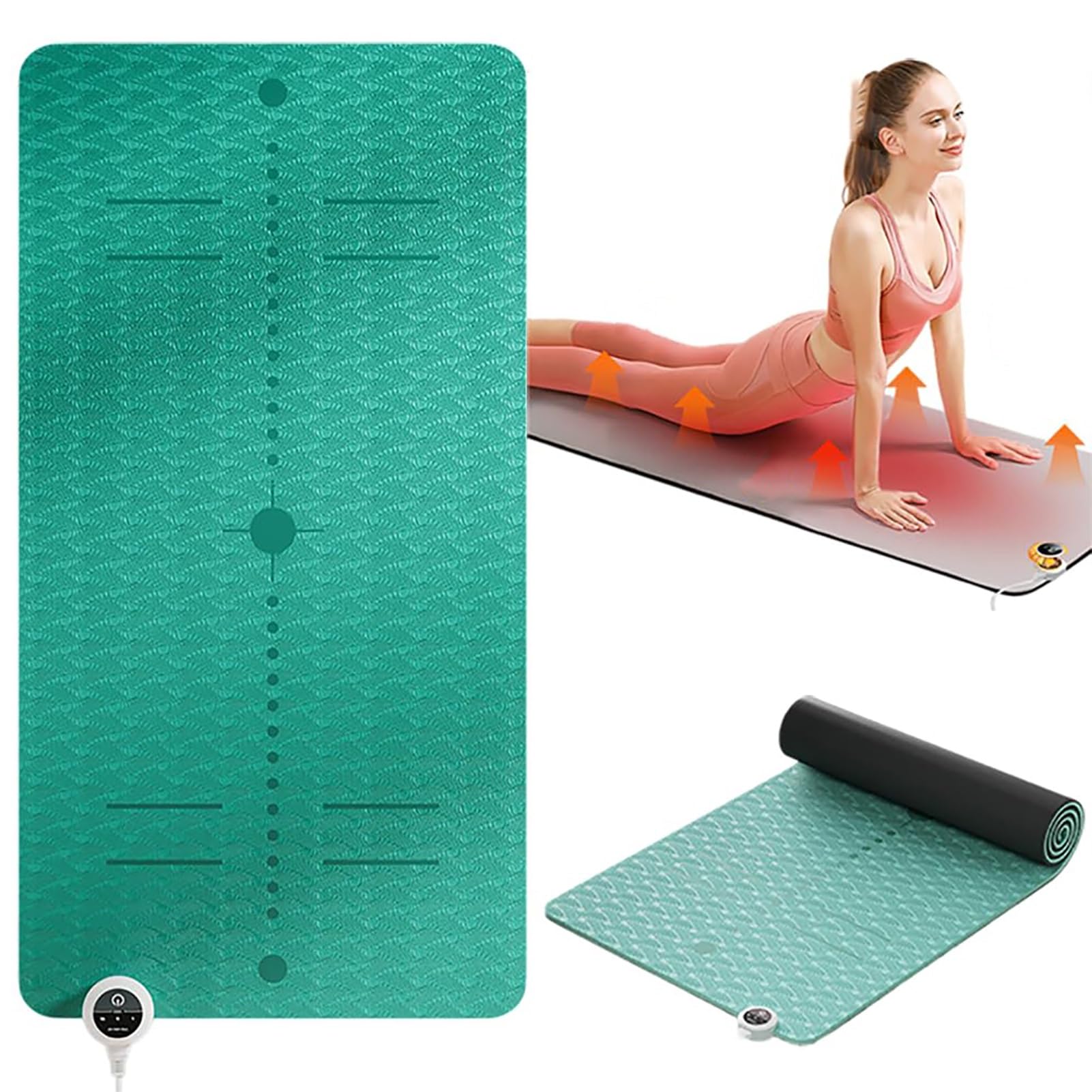 Tappetino da yoga riscaldato elettrico, in TPE morbido antiscivolo da 8 mm, temperatura regolabile 10-60 ℃, timer 1-12 ore, perfetto per lezioni di yoga invernali per uomini e donne