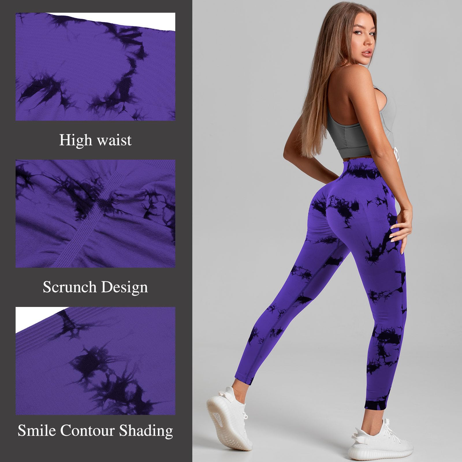 4 leggings da allenamento da donna, a vita alta, senza cuciture, per sollevamento dei glutei, collant a compressione