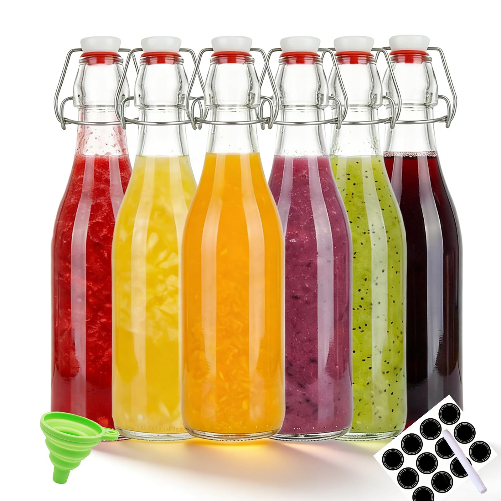 Bottiglie di vetro con tappi, 8 bottiglie di vetro trasparente da 500 ml