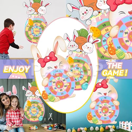Miniatura 5 de Juego de mesa de 2 piezas de dardos de Pascua, lindo conejo, zanahoria, juegos de mesa con 24 bolas de palo, juegos de Pascua para interiores y