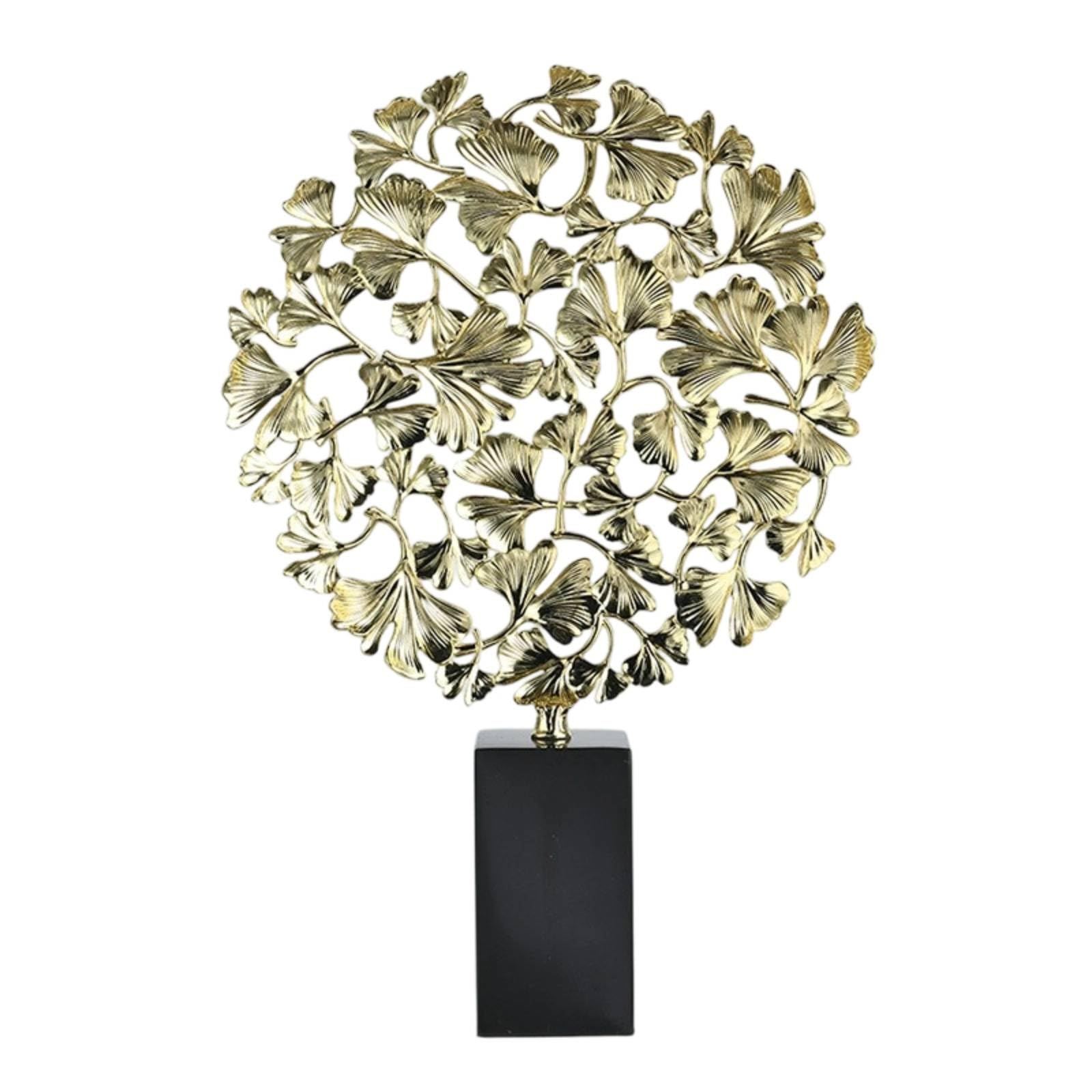 Figura Hojas Ginkgo Dorado Adorno con Base Brillante Estatua Hoja para Salón, Recibidor, Comedor, Estilo Ginkgo Grande