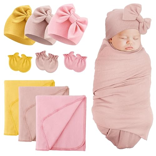 Miniatura 15 de DRESHOW BQUBO Manta de Recibir para Recién Nacido con Sombrero y Guantes para Bebé, Esenciales Unisex para Niños y Niñas, Artículos Debe Tener para