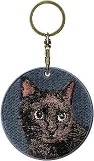 MC Fashion Double‑Sided Embroidered Round Cat Portrait Bag Charm | Delicate stitch detail, smooth fabric texture, double-sided craft, vintage metal key ring, can also serve as keychain