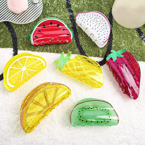 Miniatura 3 de Pinzas para el cabello con estampado de frutas, antideslizantes, 3 pulgadas, pinzas para el cabello, color vivo, accesorios para el cabello para