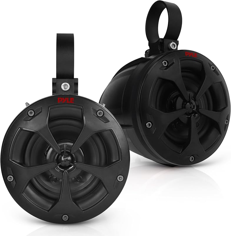 4" Off-Road Bluetooth Waterproof Speakers -800W Peak Power Amplified Speaker System for ATV/UTV, Golf Cart, Boat, Aux Input Jack, for use w/All 12V Vehicles - PLUTV43BTA, Black