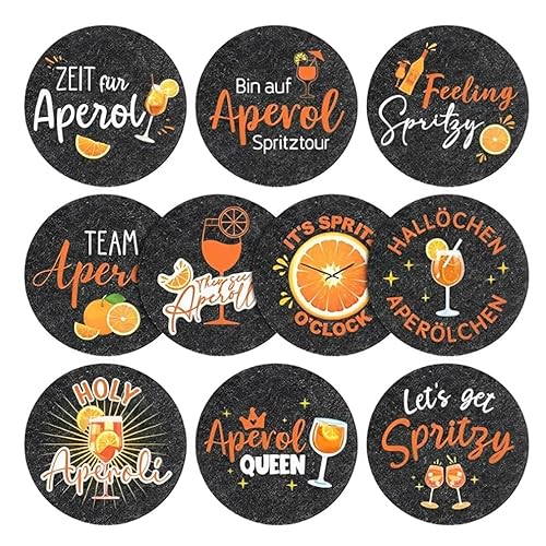 WUSJCOF Lot de 10 dessous de verre Aperol en feutre, cadeau Aperol, accessoires Spritz Aperol, décoration Aperol, décoration de table pour verres à cocktail