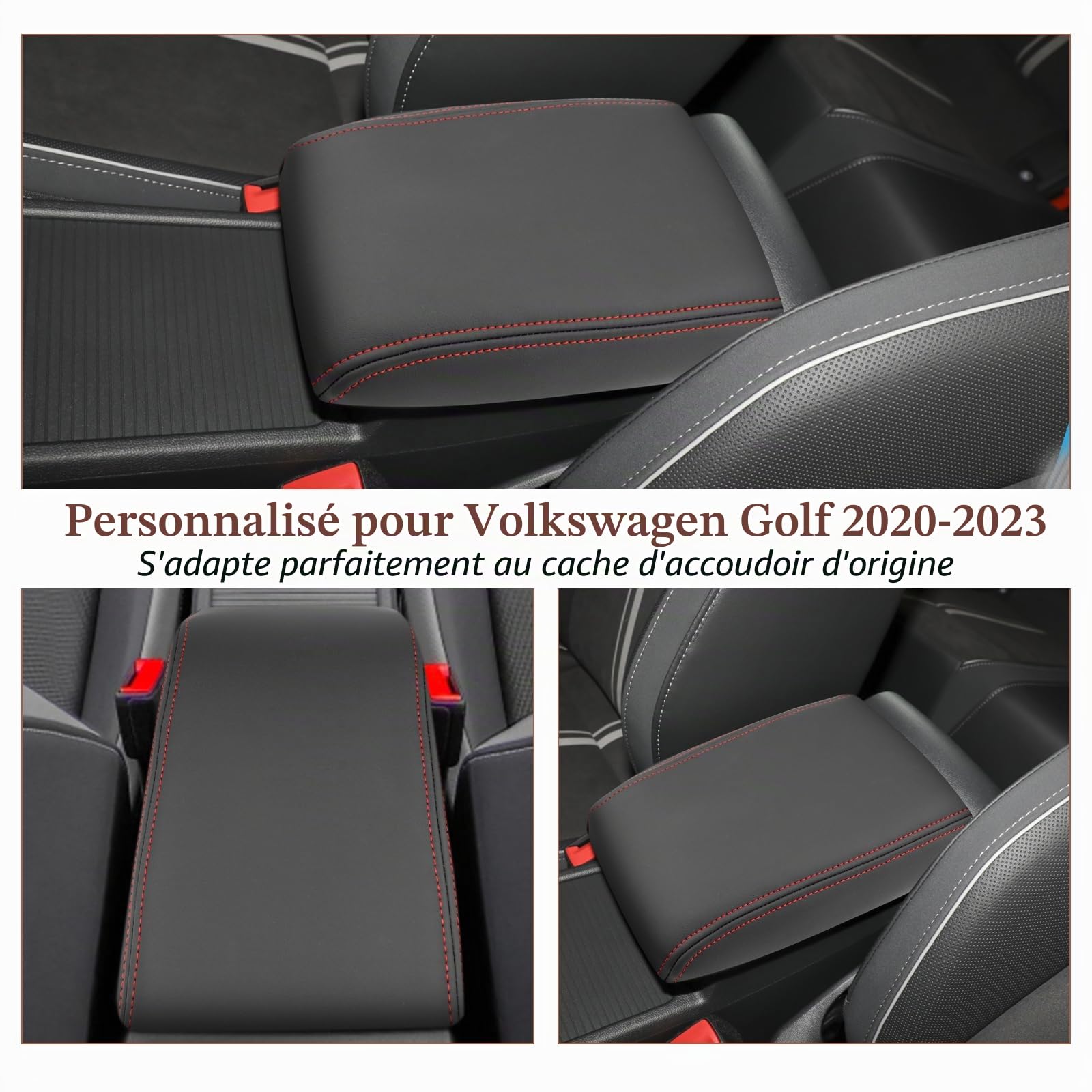 SKTU Housse d'accoudoir central pour Golf 8 MK8 2020-2024 Accoudoirs de voiture Console centrale Protection Couvercle boîte en cuir