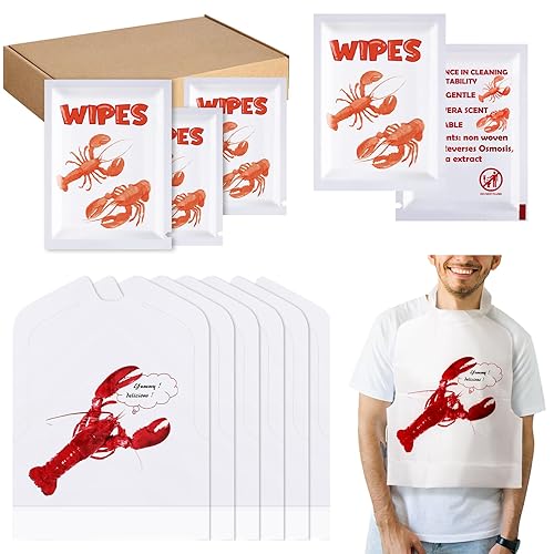 Wesiti 100 Pcs Lobster Crab Bib Wet Wipe Set 50
