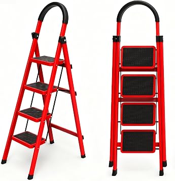 4 Step Folding Ladder, Portable and Compact, Anti-Slip Multi-Use Household Step Ladder for Home, Kitchen, Office, and Garage Easy Storage, Sturdy and Durable