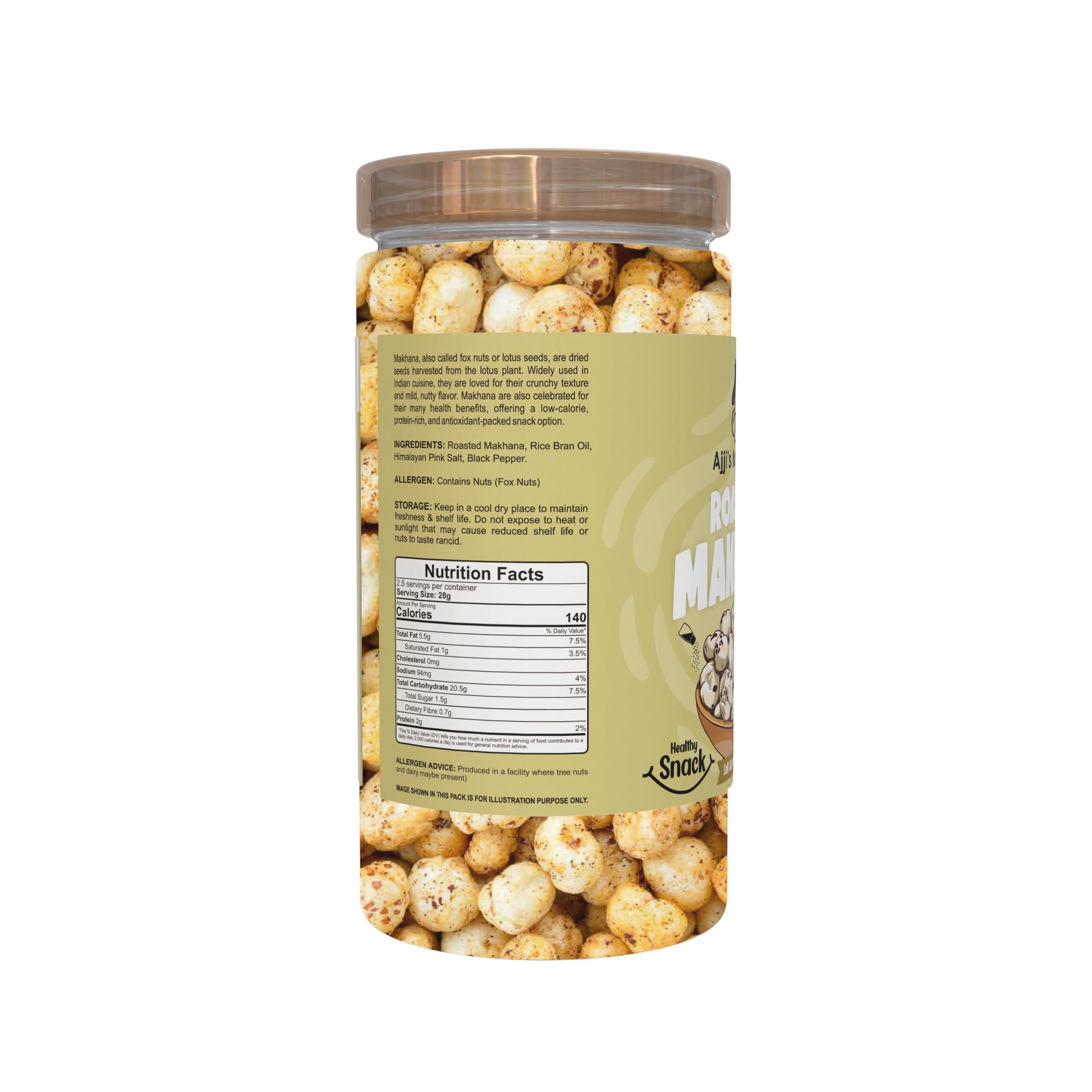 Ajji's Nut Magic Roasted Makhana Salt & Pepper Delight | Flavored Healthy & Crunchy Snacks | Puffed Kernels Fresh Fox Nuts, Ready to Eat | Roasted Flavored Makhana Mix lotus seeds | Savory Snack, Crunchy & Flavorful (Pack of 2)-140g 3