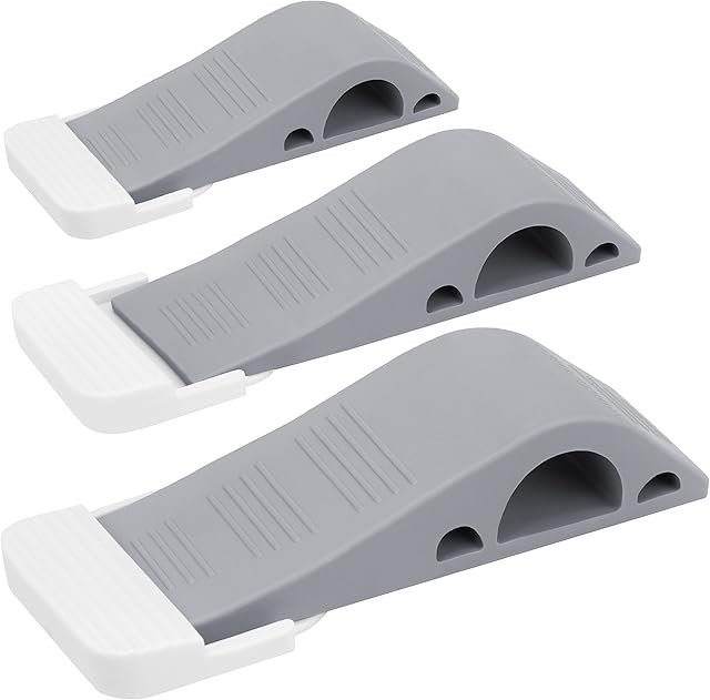 Wundermax Door Stops - Pack of 3 Rubber Security Wedge for Bottom of Door on Carpet, Concrete, Tile, Linoleum & Wood - Heavy Duty Door Stoppers - Gray
