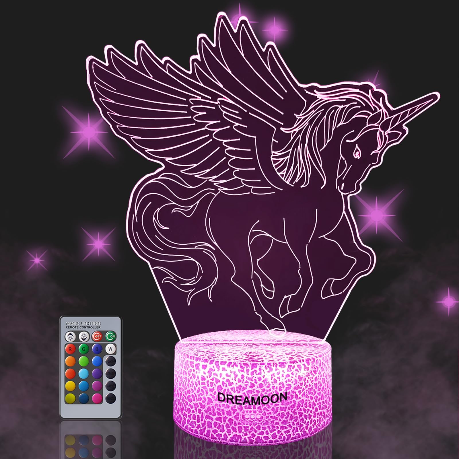 DREAMOON Unicorn Gift for Girls - 3D Illusion Lamp with 16 Color Change Remote Control, Creative Birthday Unicorn Fans Toy