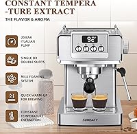 Vista 3 de Máquina de café expreso, máquina de café expreso de acero inoxidable con espumador de leche para café con leche, capuchino, machiato, para máquina