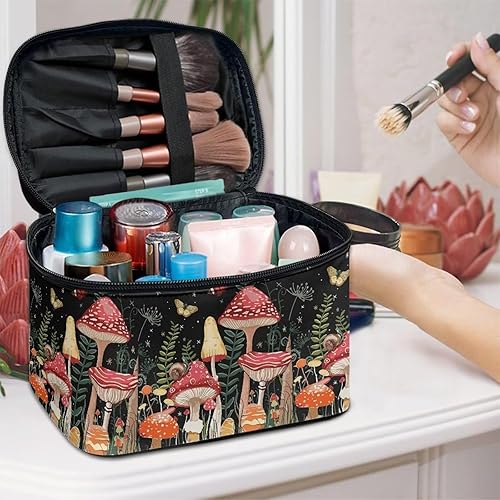 Miniatura 5 de XXQGOMG Bolsa de cuidado de la piel Bolsa de cosméticos para mujeres Bolsa de maquillaje de viaje de gran capacidad, Diseño de hongo, Ligero