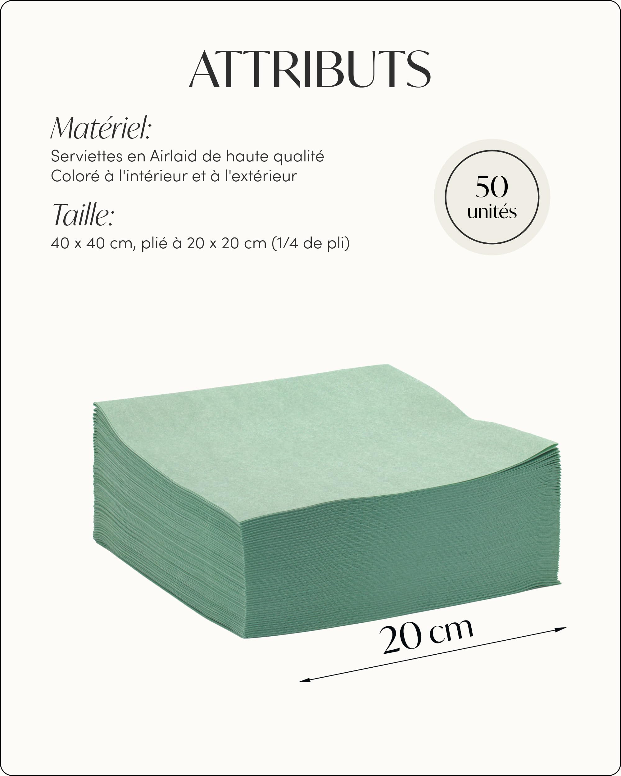100%Mosel Serviettes en airlaid, 50 Pièces (40 x 40 cm), en Vert Eucalyptus | Aspect tissu – Déco de table premium pour mariage, communion, baptême & anniversaire