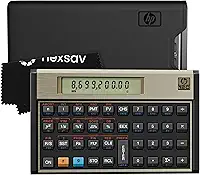 HP Calculadora financeira 12C – Mais de 120 funções: TVM, NPV, IRR, amortização, cálculos de títulos, teclas programáveis – Calculadora de mesa RPN para finanças, contabilidade e imóveis – Inclui pano