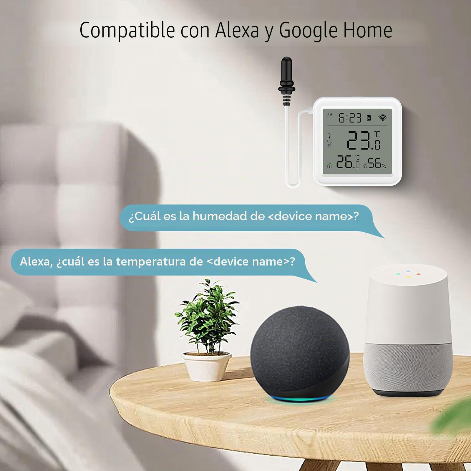 Termometro Digital Casa, Termometro Wifi App Alerta, Higrometro Digital Exportación de Datos Gratis Monitor de Termometro Nevera, Pecera, Acuarios, Termometro Bañera Bebe, Blanco 5.6 * 5.6 cm