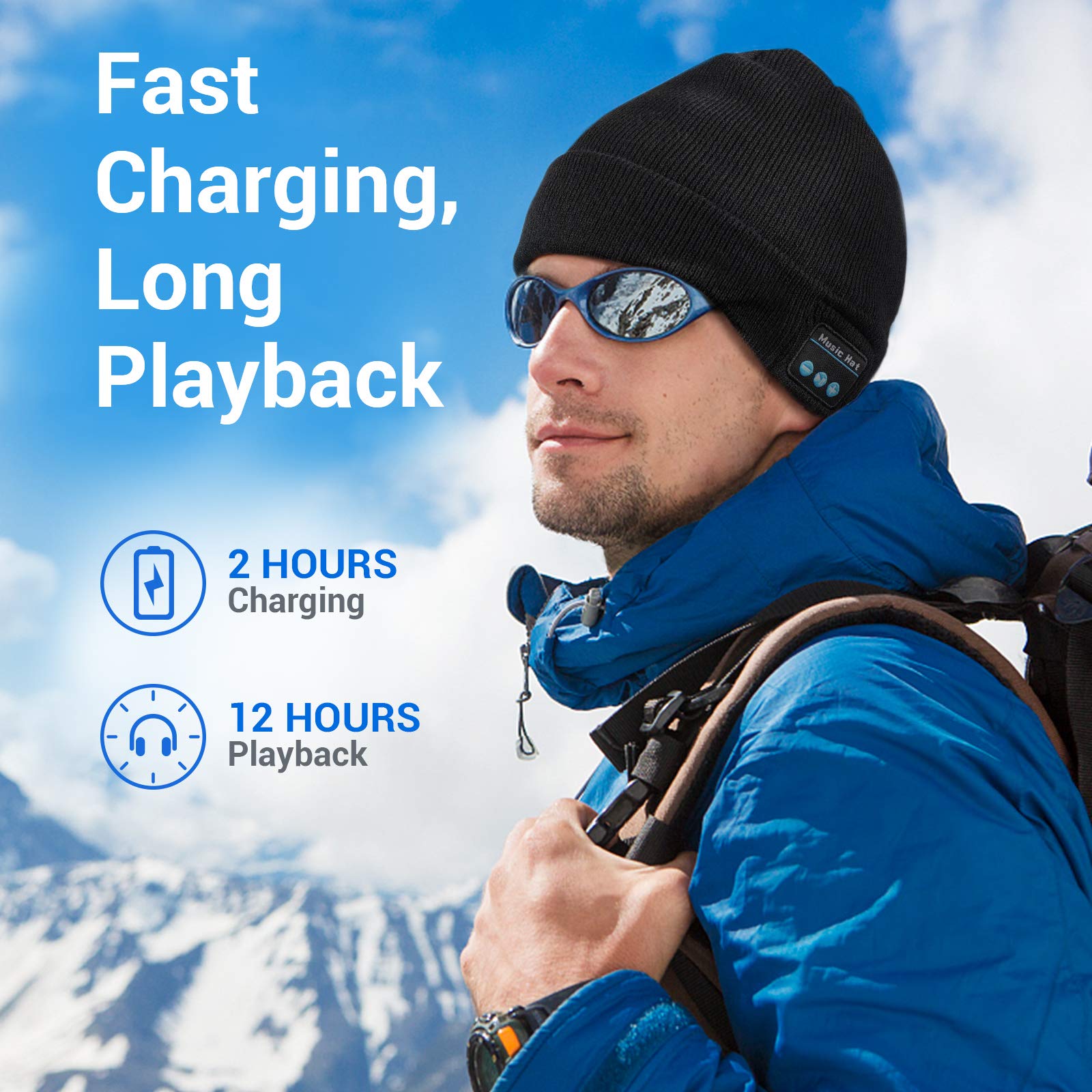 Bluetooth Beanie Cappello, Regalo per Uomo e Donna, Aggiornato Bluetooth 5.0 Musica Running Hat, Wireless Cuffie Incassato Altoparlanti Stereo HD con USB Ricaricabile per Sport Allaperto Natale Regalo