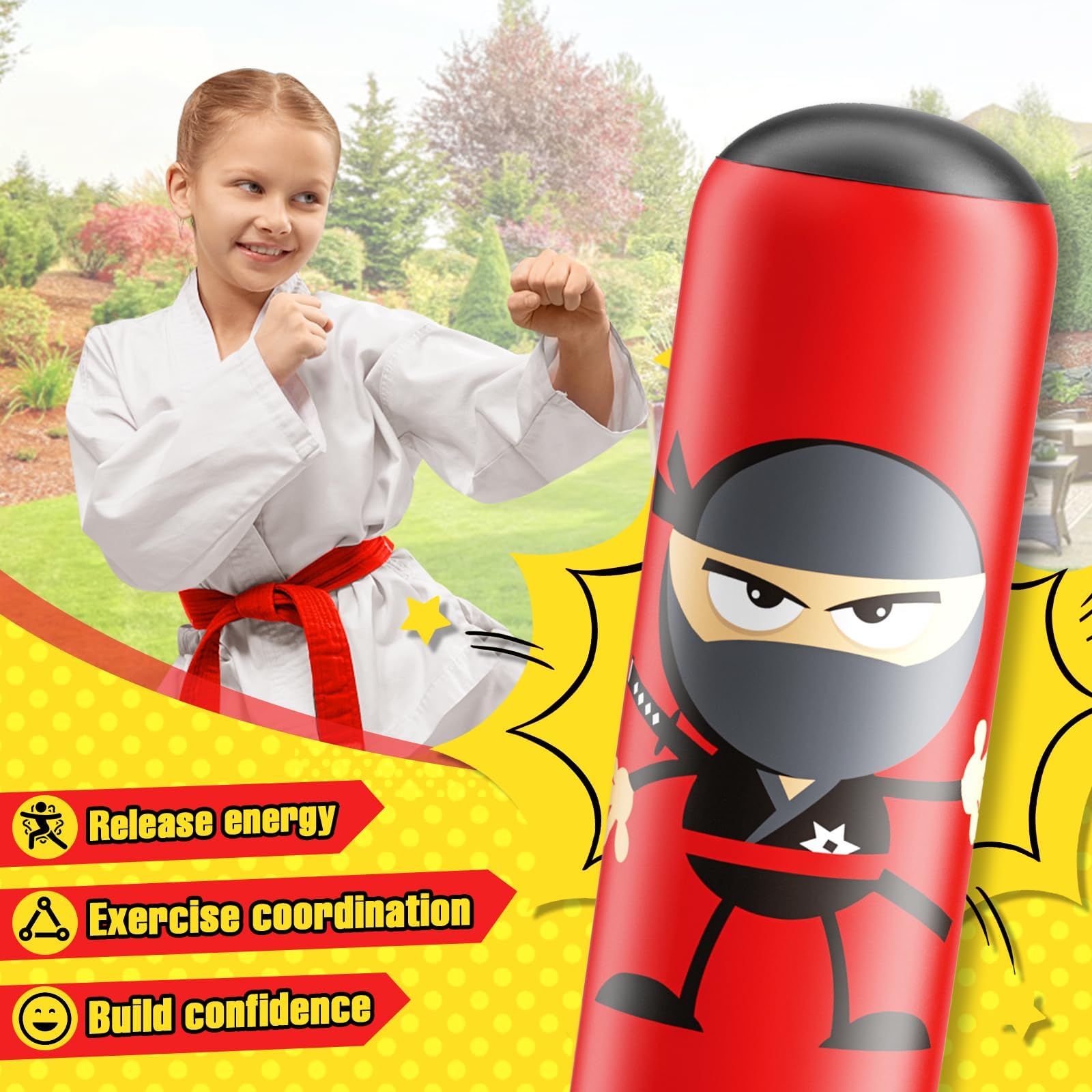 Sacco da Boxe Bambino Gonfiabile in Piedi 160 cm Con Pompa per Taekwondo, Riduzione della Pressione e Allenamento a Casa