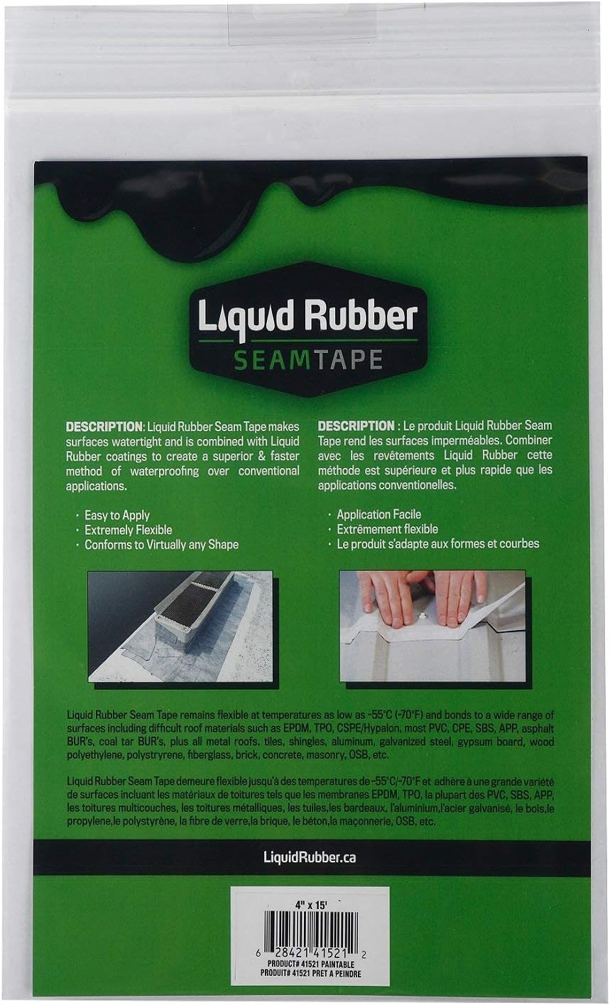 L R Liquid Rubber Peel and Stick Seam Tape - Fix Leaks, Repair and Restore Roof Joints and Tears, Bonds to EPDM, Metal, Tiles, Shingles, Wood, and Fiberglass Easy to Use, 4 Inch x 15 Foot Roll