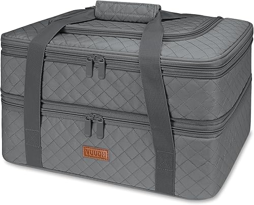 Cazuela acolchada de dos pisos  Estuche de transporte expandible para alimentos calientes o fríos, soporte para lasaña para fiestas de comida,