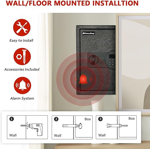 Miniatura 3 de Voncabay Caja fuerte de dinero para el hogar con sensor de luz y bolsa de dinero ignífuga, caja fuerte de seguridad de 1.5 pies cúbicos con teclado