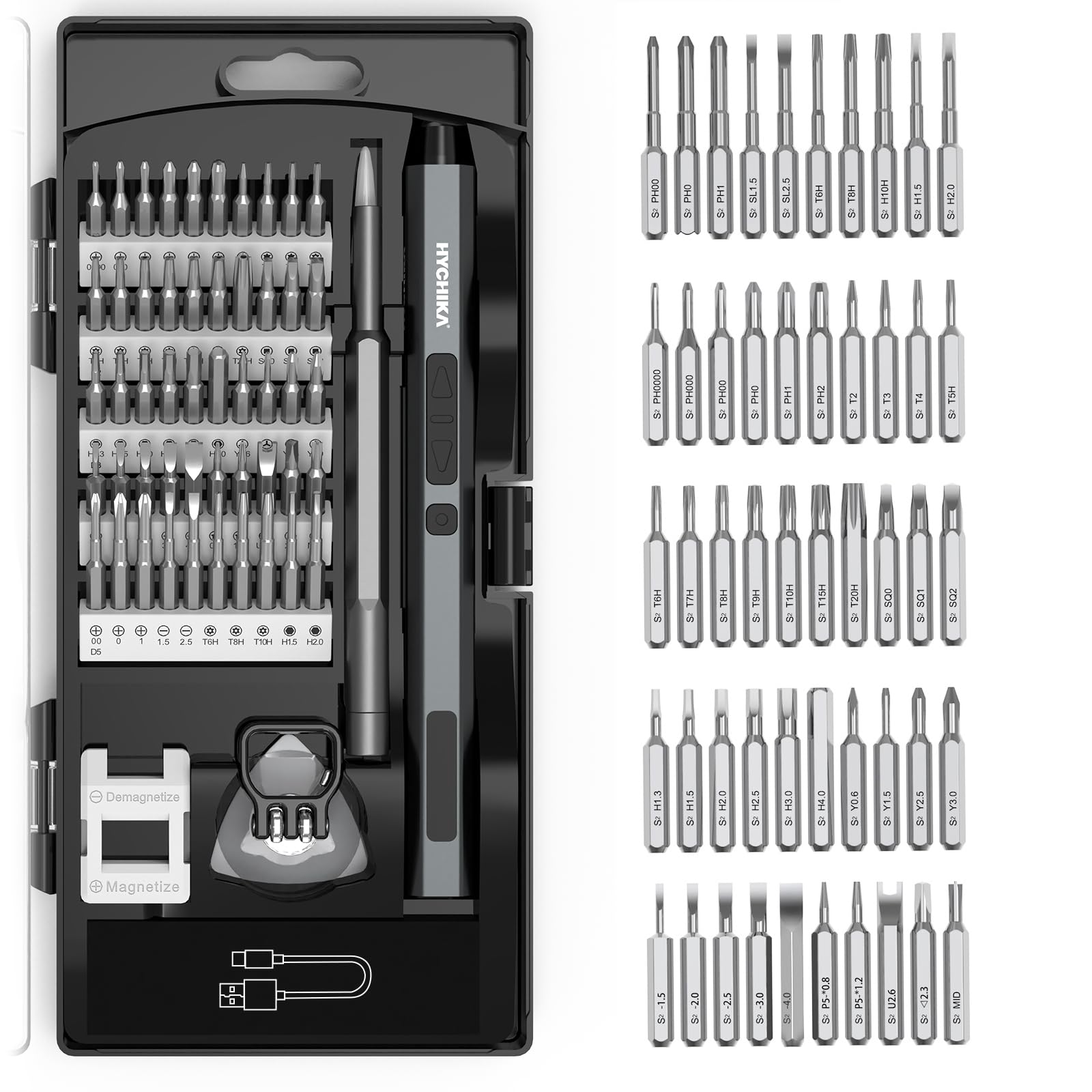 HYCHIKA Elektrischer Precision Schraubendreher Feinmechaniker Set,62-in-1 Electric Screwdriver Set,Präzisionswerkzeug für Elektronik mit Akku,für Handy,Tablet,Xbox,Kamera,Uhr