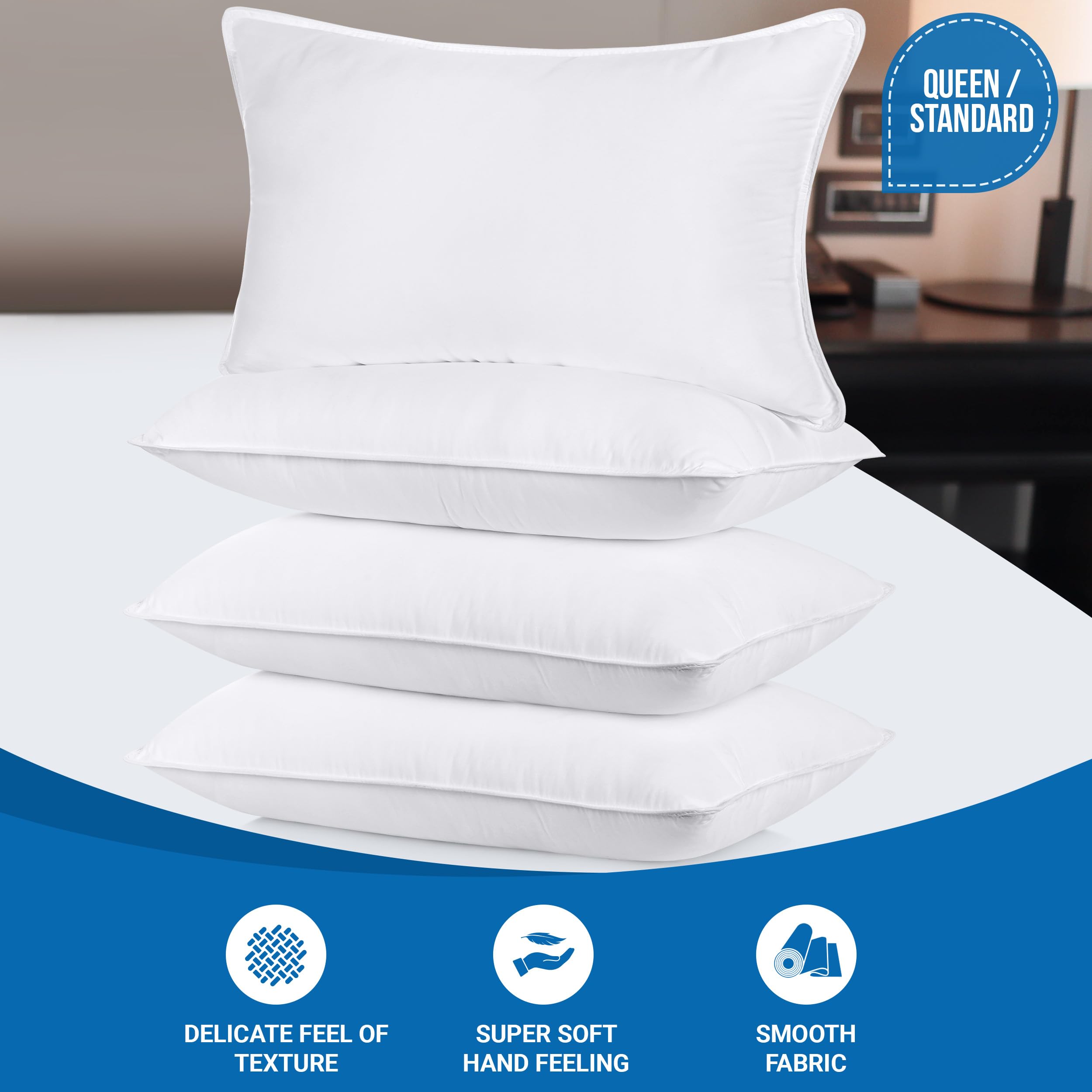 Utopia Bedding Bed Pillows for Sleeping (White), Standard/Queen Size, Set of 4, Hotel Pillow, Cooling Pillows for Side, Back or Stomach Sleepers