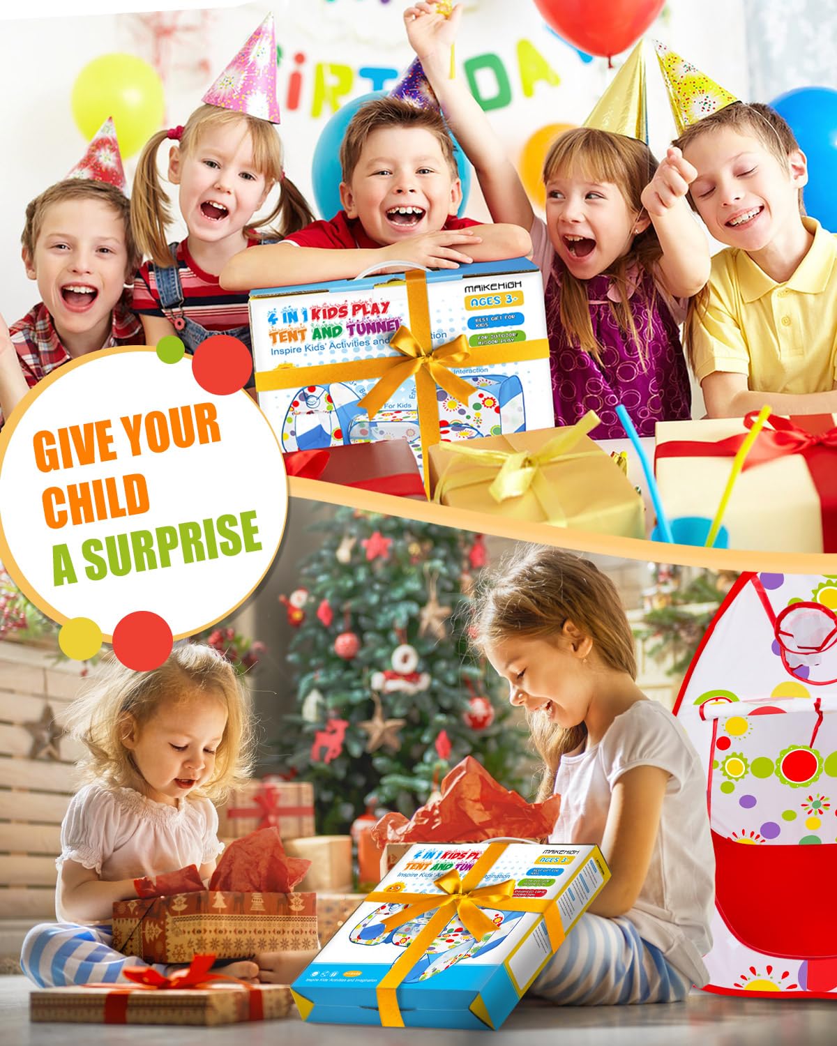 MAIKEHIGH Tunnel Gioco per Bambini, 4 en 1 Pop Up Tenda con Pieghevole Piscina Palline Interno Esterno Giardino Gioco Ragazzi Ragazze Compleanno Regalo | Pieghevole Piscina Palline Interno Esterno Giardino Gioco Ragazzi Ragazze Compleanno Regalo