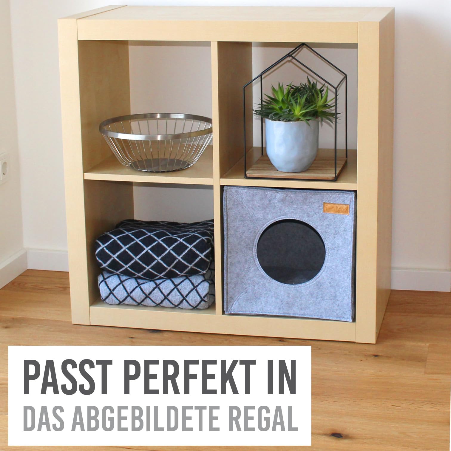 Katzenhöhle Filz fürs Regal z.B. IKEA Kallax oder Expedit I Kuschelhöhle Regal I Katzenhöhle für 2 Katzen oder große Katzen I Katzen Schlafplatz Katzenkorb Filz (Hellgrau)