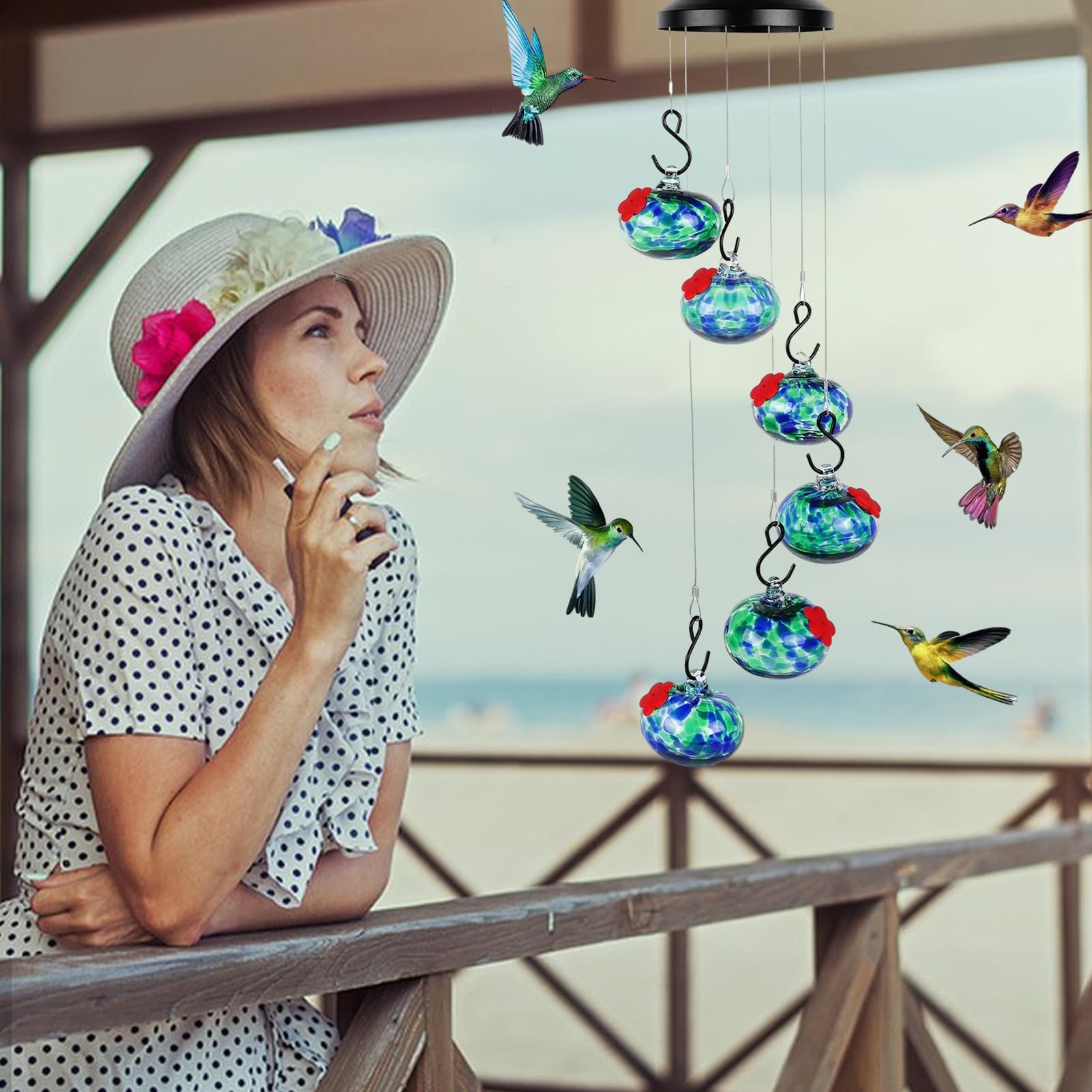 Affascinante scacciapensieri con colibrì, mangiatoia da appendere
