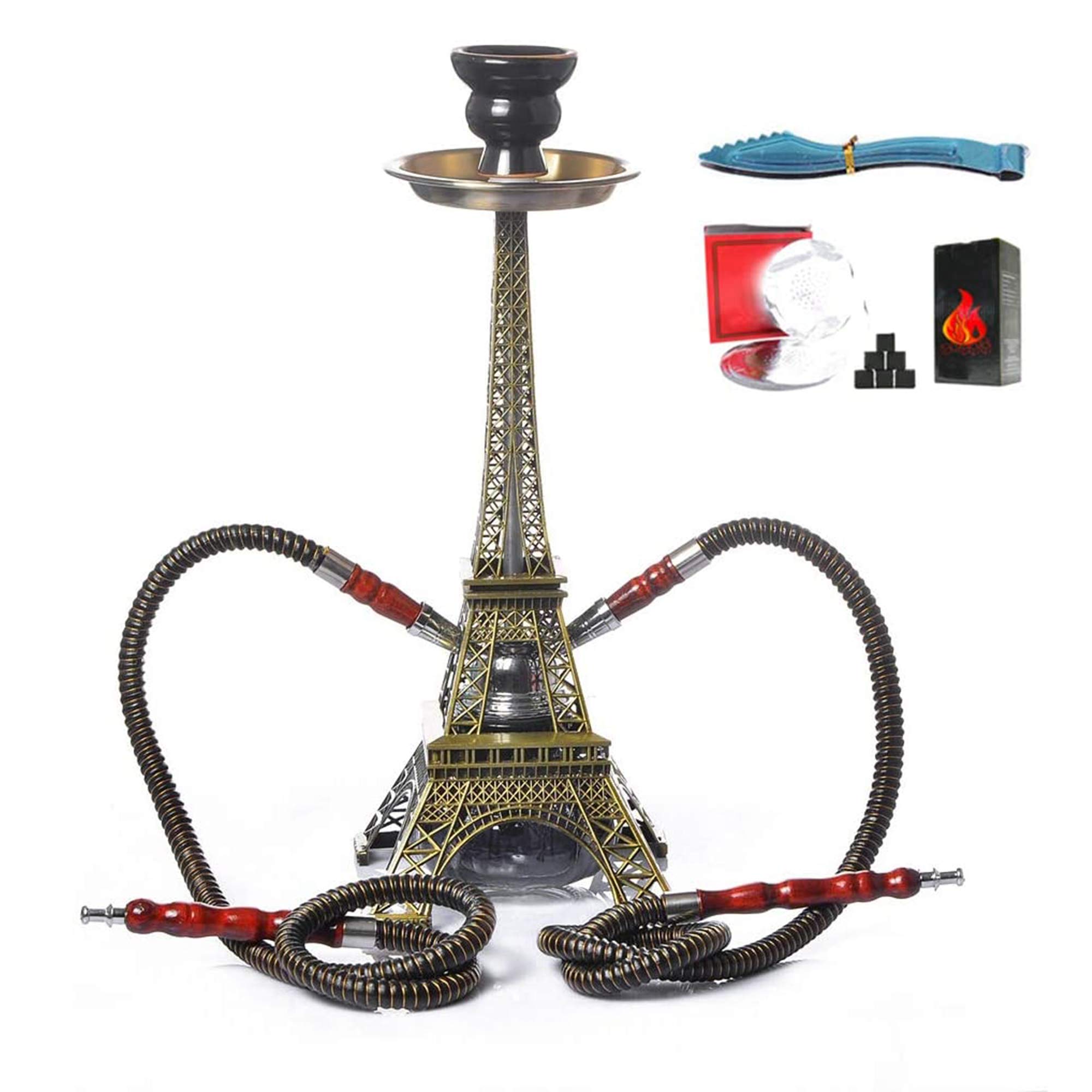 Hookah Moderno 16" Juego Completo Shisha 2 Mangueras Cuenco Cerámica Jarrón Vidrio Calabaza para Fumar Mejor Shisha Estilo Torre Hierro para Autos Fiesta Bar Club Nocturno