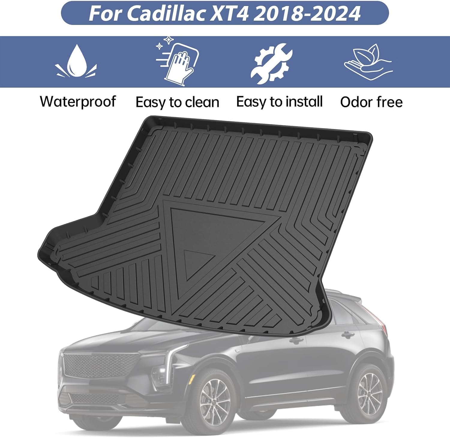 PSLER Cargo Mats Fit for XT4 2019-2024 Cargo Liner Custom Trunk Mats for XT4 Accessories All Weather Trunk Liner Car Mats Floor Liners