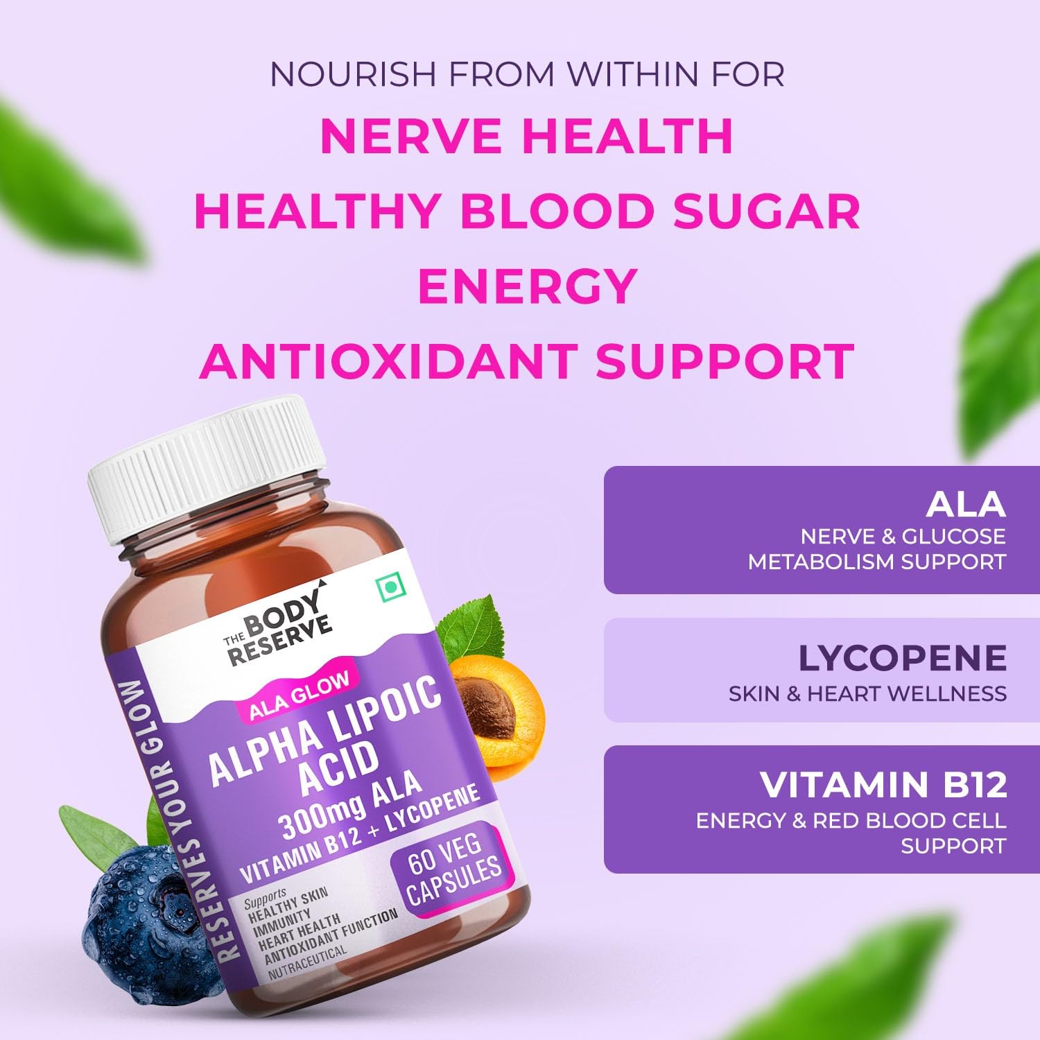 The Body Reserve Alpha Lipoic Acid 300mg with Lycopene & Vitamin B12 | Nerve Health, Energy, Antioxidant & Healthy Blood Sugar Support | Vegan, Non-GMO, 60 Tablets — Amazon image 4