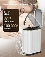 Vista 3 de CEROELDA Cubo de basura blanco para baño con tapa - 10L/2.6 galones, cubo de basura delgado de acero inoxidable con pedal rectangular, papelera