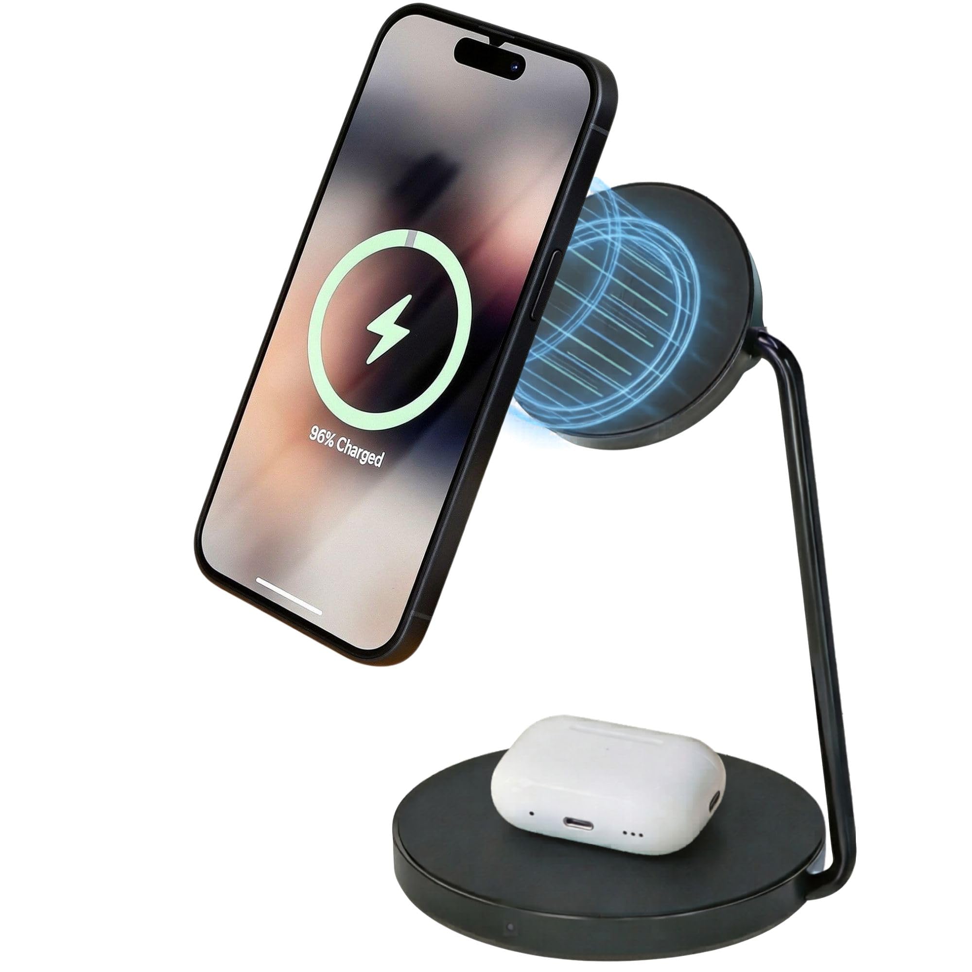 Brennenstuhl 2 in 1 Ladestation (magnetisches Ladepad 15W für Smartphones mit Qi2, Qi2-kompatibel, kompatibel mit MagSafe, 5W Wireless Charger für Kopfhörer)